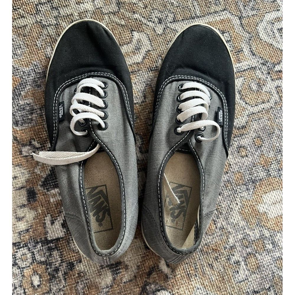 Vans Off The Wall Canvas Skate Shoes Womens 8 Mens 6.5 Black Gray Lace Up‎
